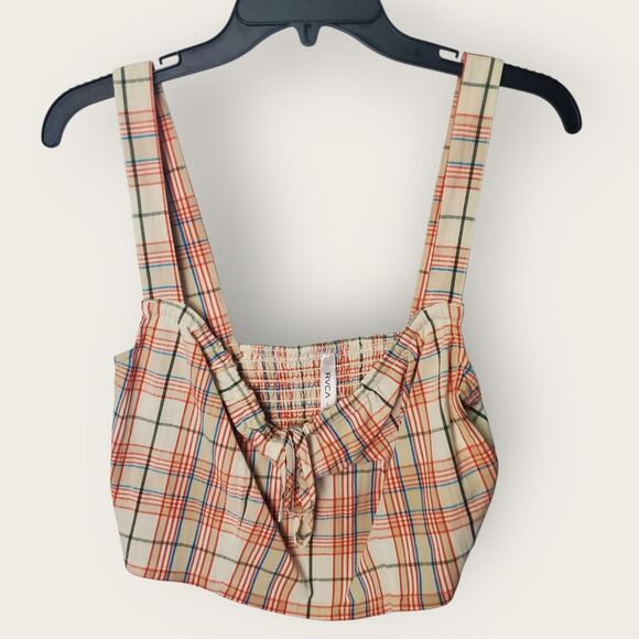 RVCA Plaid Crop Top Multicolor Tie Front Size Large - Picture 2 of 7